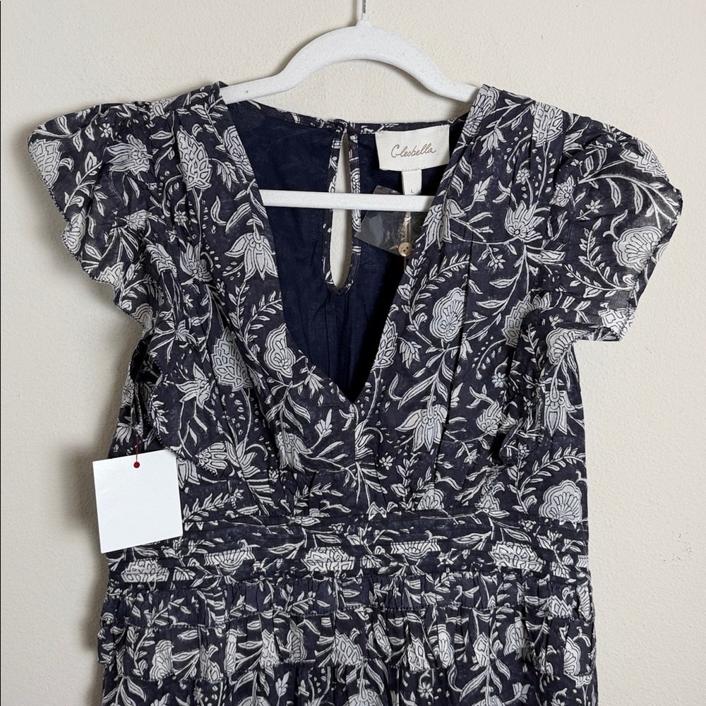 NWT Cleobella Cherie Midi Dress in Navy Block Print Size Large Boho Organic - Picture 4 of 11